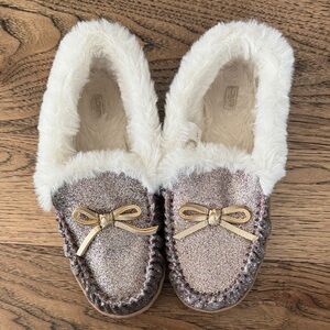 J Crew Crewcuts Glittery Moccasin Slippers with Bow